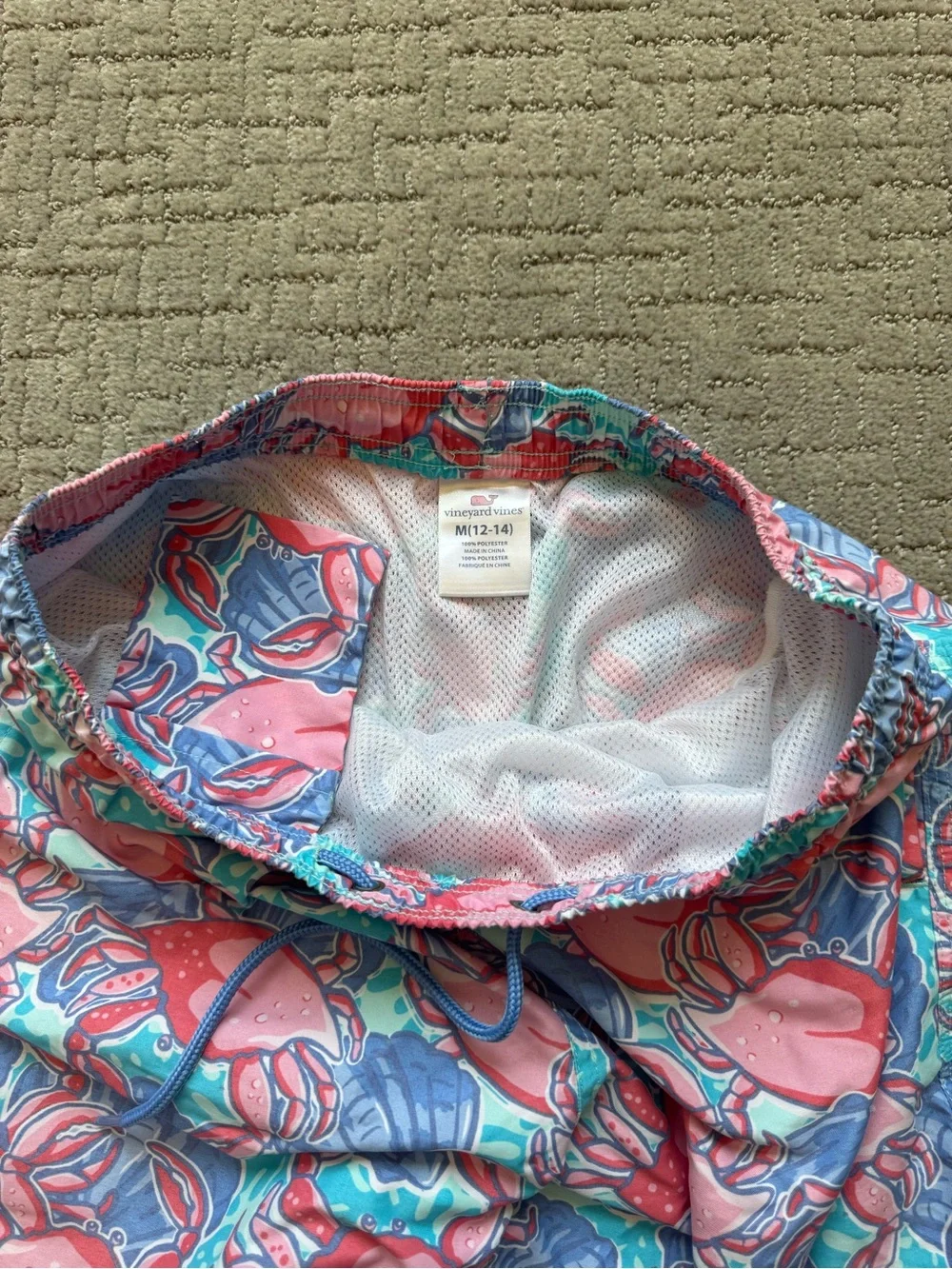 Vineyard Vines Kids Swim Trunks - Pink, Blue, Teal Crab Print